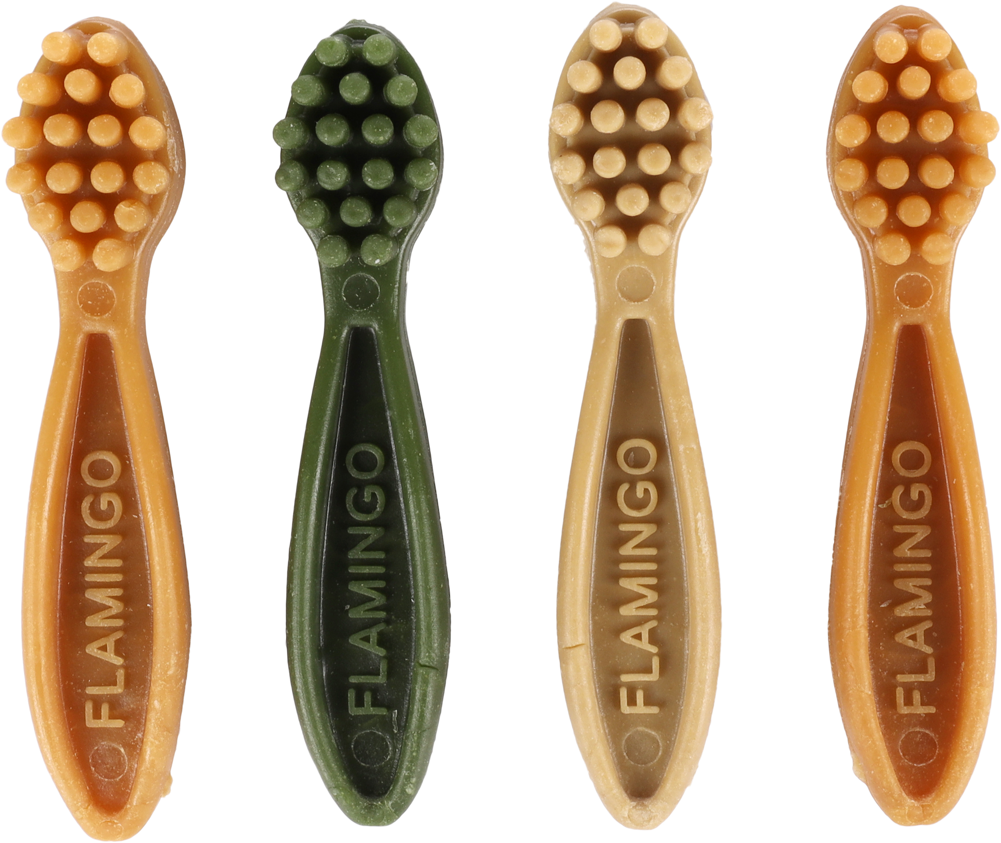 Flamingo Veggie Toothbrush priboljšek za pse v obliki ščetke 12,5 cm – rastlinski, brez mesa in žit, 4 kosi