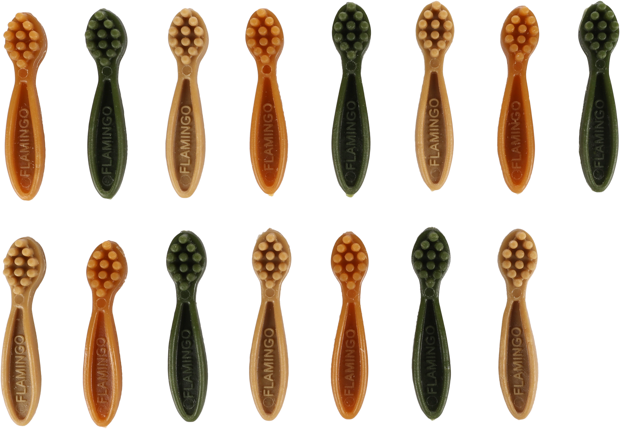 Flamingo Veggie Toothbrush priboljšek za pse v obliki ščetke 7,5cm – rastlinski, brez mesa in žit, 15 kosov