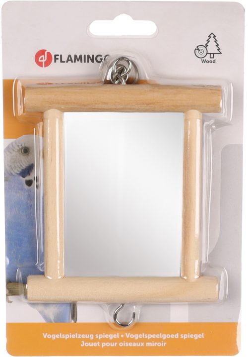 Ogledalo za ptice leseno z zvončkom 13 x 10 cm Flamingo