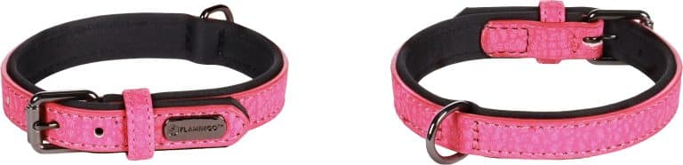Ovratnica za psa Leza umetno usnje podložena Pink Flamingo
