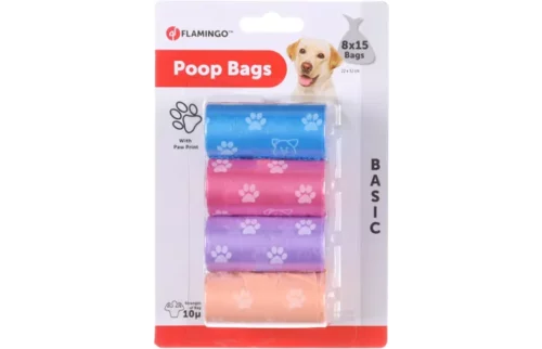 Vrečke za pasje iztrebke Aloys pisane tačke 8 x15 kosov Flamingo