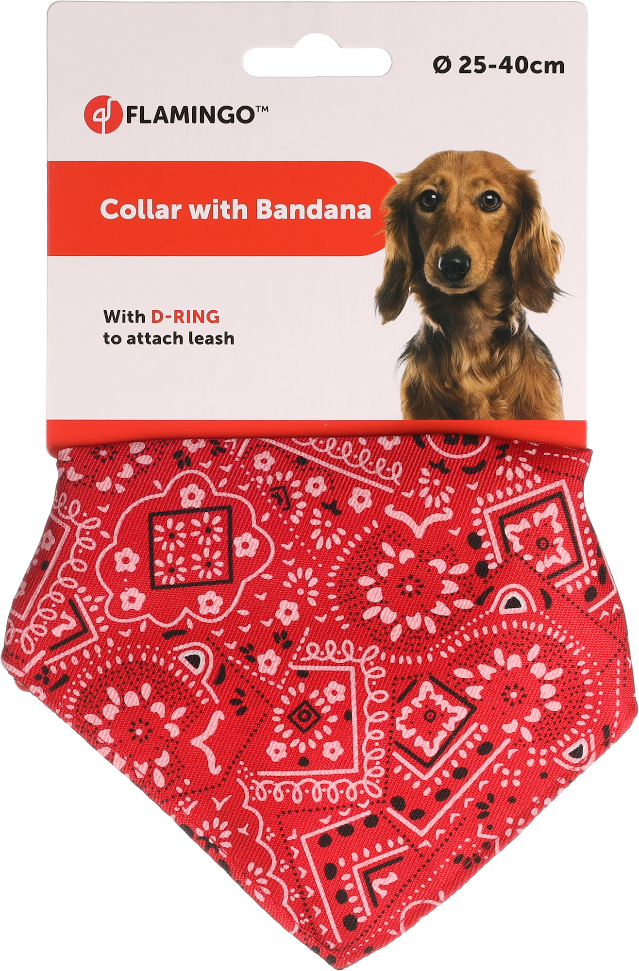 Flamingo Ovratnica z rutko rdeča 24-40cm/15mm