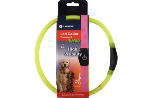 LED svetleča ovratnica za pse jumbo rumena 35-64cm/7mm Flamingo