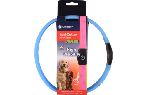 LED svetleča ovratnica za pse jumbo modra 35-64cm/7mm Flamingo