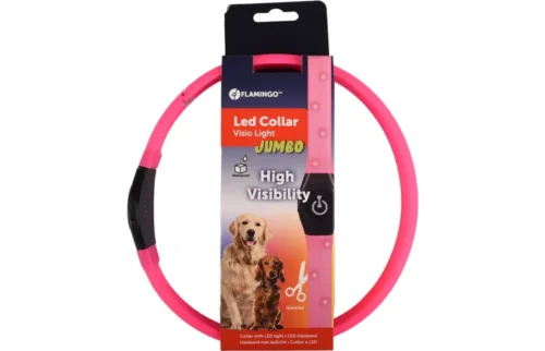 LED svetleča ovratnica za pse jumbo pink 35-64cm/7mm Flamingo