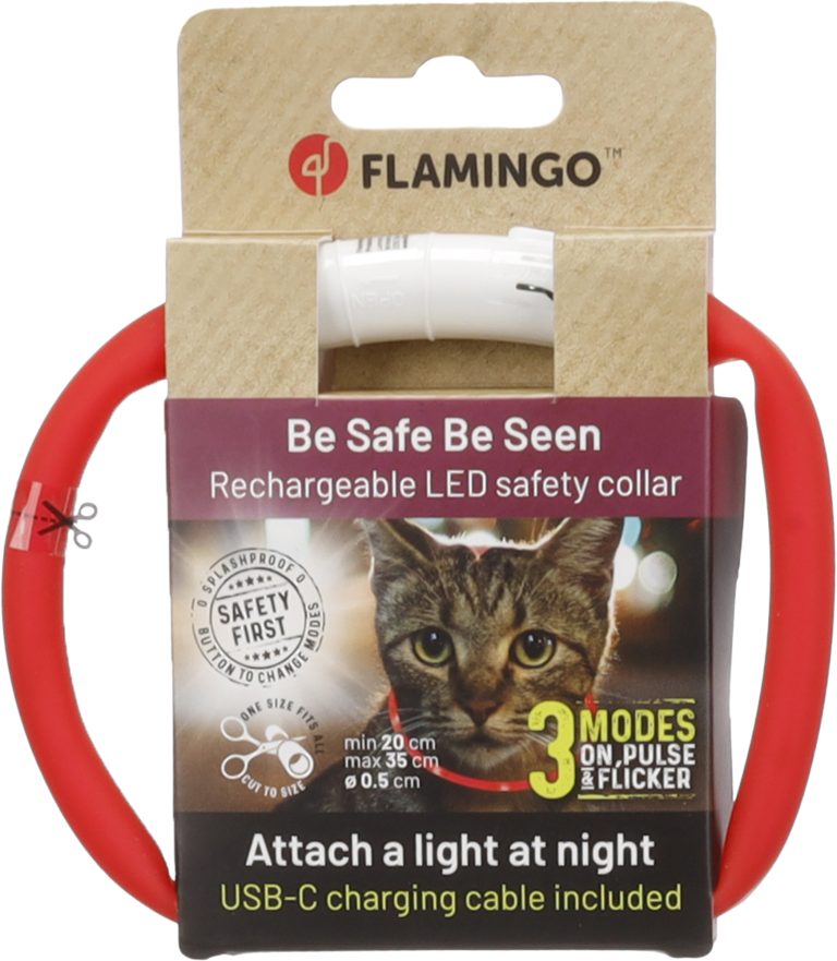 LED svetleča ovratnica Nera rdeča 20-35cm/10mm Flamingo