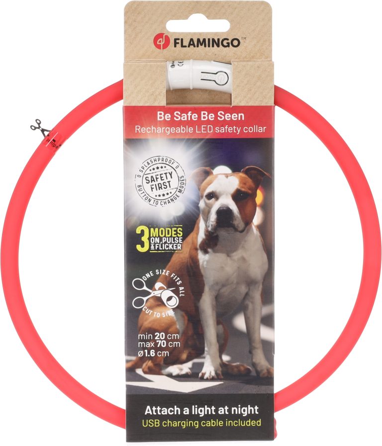 LED svetleča ovratnica Nera rdeča 20-70cm/16mm Flamingo