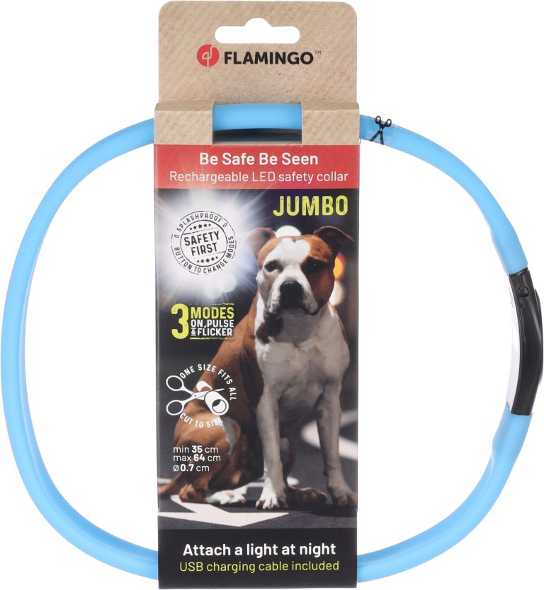 LED svetleča ovratnica jumbo modra 35-64cm/7mm Flamingo