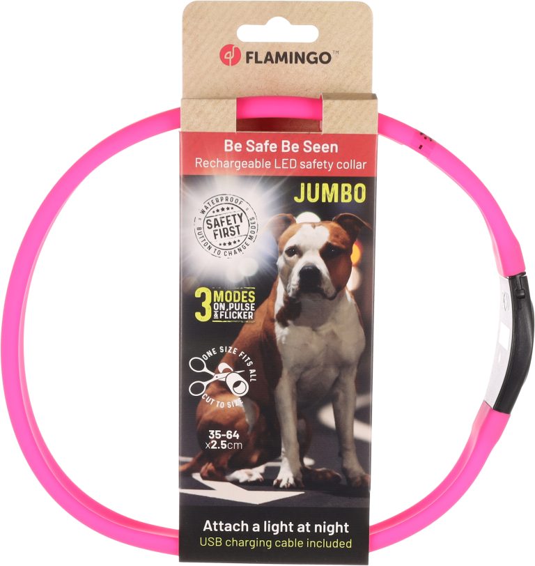 LED svetleča ovratnica jumbo pink 35-64cm7mm Flamingo
