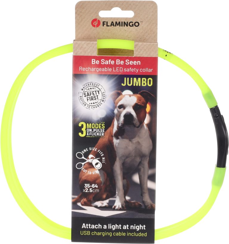 LED svetleča ovratnica jumbo rumena 35-64cm/7mm Flamingo