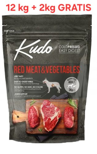 Kudo Rdeče meso in zelenjava adult madium & maxi 12kg + 2kg gratis