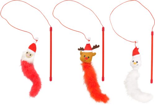 Igrača za mačke božično-novoletna na palici mix Flamingo