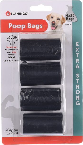 Vrečke za pasje iztrebke črne ekstra strong 4 x15 kosov Flamingo