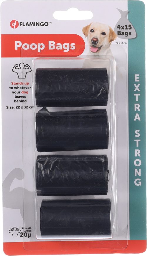 Vrečke za pasje iztrebke črne ekstra strong 4 x15 kosov Flamingo