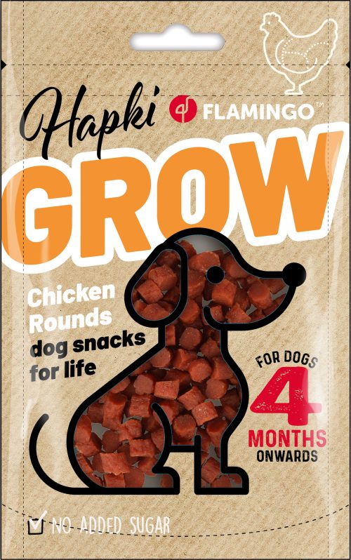 Priboljški za psa Grow puppy & adult piščančje kroglice 85 g Flamingo