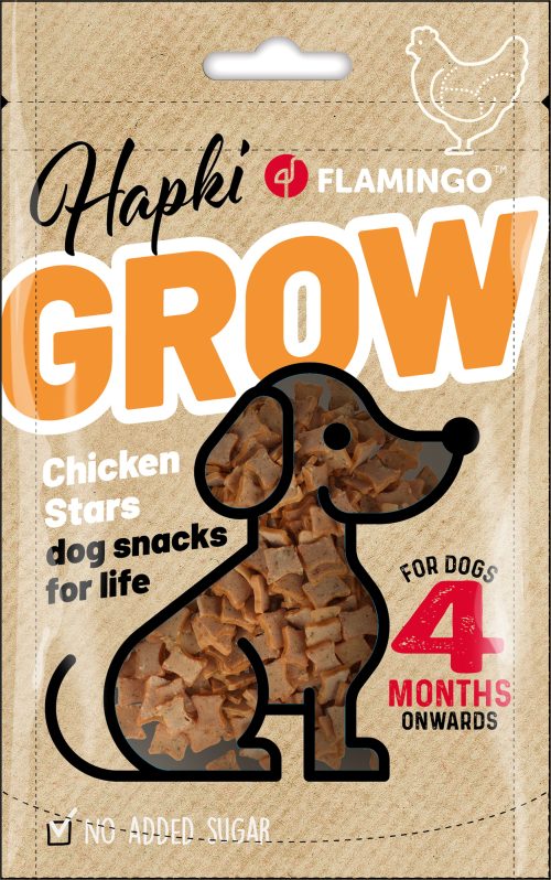 Priboljški za psa Grow puppy & adult piščančje zvezdice 85 g Flamingo