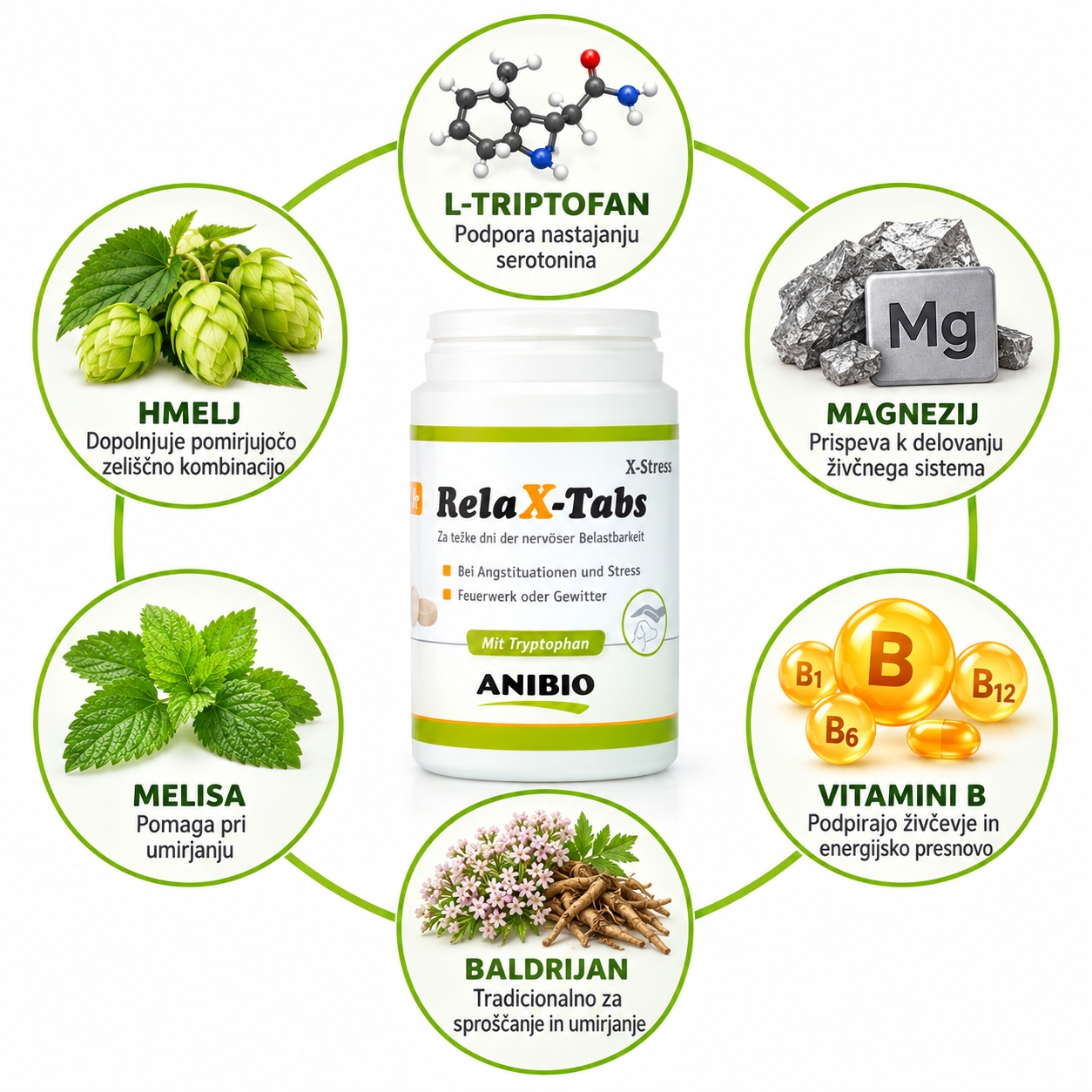 ANIBIO X-Stress RelaX-Tabs &ndash; tablete za pomiritev psov, 180 g