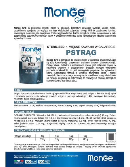 Monge Cat Grill Postrv 85g