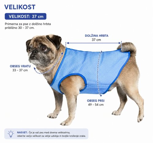 Hladilni jopič za psa moder 37cm