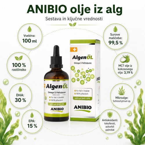 ANIBIO olje iz alg z omega-3 za pse in mačke, 100 ml