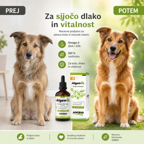 ANIBIO olje iz alg z omega-3 za pse in mačke, 100 ml