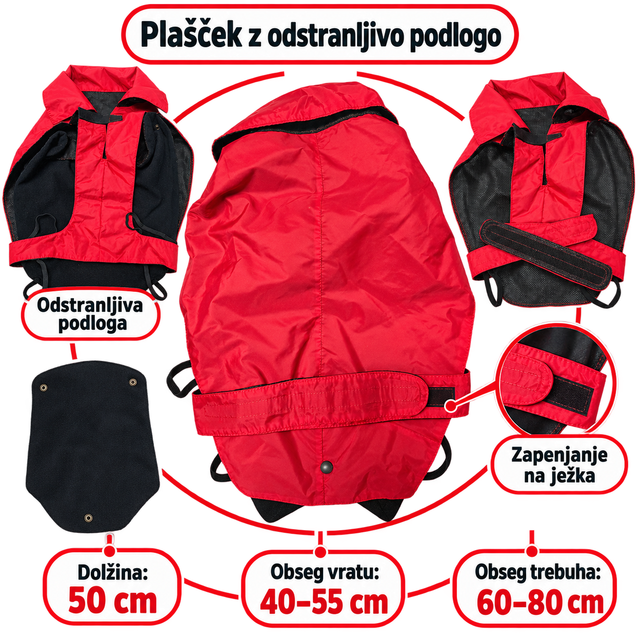 Rdeč pasji pla&scaron;ček z odstranljivo podlogo &ndash; 50 cm