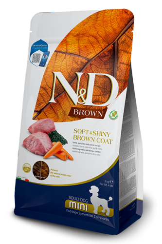N&D Brown Adult jagnjetina, spirulina in korenje za rjavo dlako 2 kg